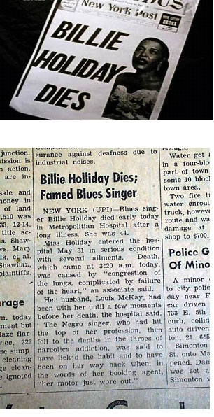 newspaper reports of Billie Holiday's death